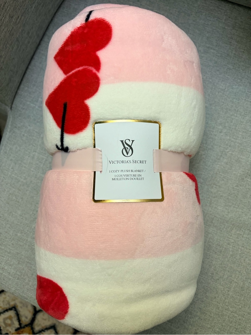Victoria's Secret Pink and Red Heart Plush Throw Blanket
